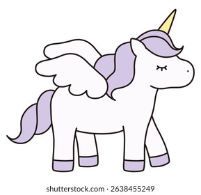 Cute unicorn vector illustration. Horse, animal, dreamy, feather, pegasus, line