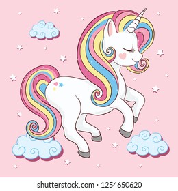 Cute unicorn vector illustration for kids fashion artworks, children books, prints, greeting cards, t shirts, wallpapers.