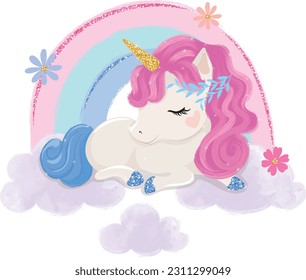 Cute unicorn vector illustration, vector for kids fashion artwork, children books, paper, prints, greeting cards, wallpapers