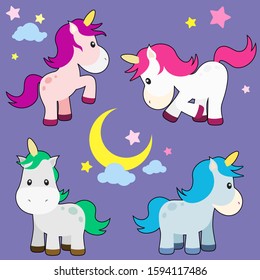 Cute Unicorn Vector Illustration Set
