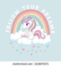 Ilustración vectorial de unicornio. Tarjeta de felicitación, afiche, imprenta, diseño de camisetas para niños, concepto de fiesta, libros infantiles, impresiones, papeles pintados. Slogan de unicornio. Patrón animal. Gráficos de ducha de bebé.
