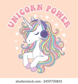 Cute unicorn vector illustration.Greeting card, poster, print, t-shirt design for kids,party concept, children books, prints,wallpapers. Unicorn power slogan.Animal pattern.
