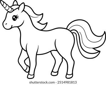 A cute unicorn vector line art illustration