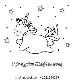 cute unicorn vector linen illustration for coloring book ,isolated on white background