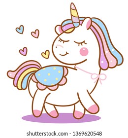 Cute Unicorn vector lovely animal, Kawaii pony cartoon, hand drawn isolated on a white background(Pastel pattern): Illustration of cute fairytale pony- Perfect for kid's greeting card design and Print