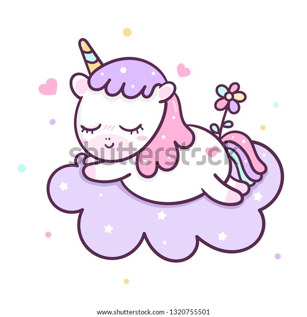 Cute Unicorn Vector Sleeping On Pastel Cloud - Free Template PPT