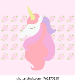 cute unicorn vector on pink rose background pattern illustration design for print tag label fabric card or wallpaper