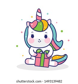 Cute Unicorn vector pony cartoon hug gifts (kawaii animal): Fabulous fashion, fairytale horse party Birthday, new year, christmas- sticker graphic Magic for invitation post, t-shirt, nursery decor. 