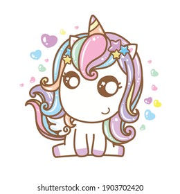 Cute Unicorn Vector Pony Cartoon Character. Vector Design, Illustration.