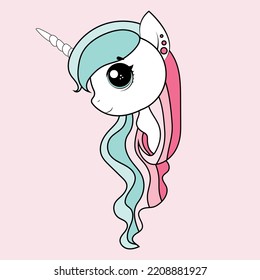 Cute Unicorn vector pony child princess angel animal, sweet pastel color (Illustration): Doodle Nursery decoration, hand drawn. Perfect for kid greeting card, Print t shirt, fashion artworks.