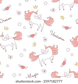 Cute  Unicorn vector seamless pattern. Kawaii Unicorn. Isolated vector illustration for kids design prints, posters, t-shirts, stickers