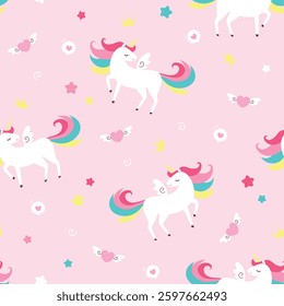 Cute  Unicorn vector seamless pattern. Kawaii Unicorn. Isolated vector illustration for kids design prints, posters, t-shirts, stickers