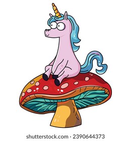 Cute unicorn , Vector of a cute unicorn sitting on a mushroom
