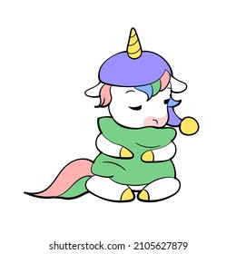 Cute Unicorn vector Sticker design. Pony Cartoon Character. Kawaii Unicorn emoji design.
