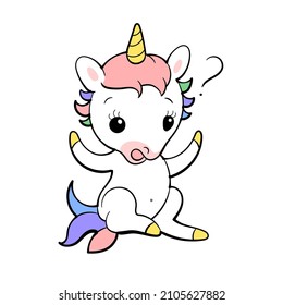 Cute Unicorn vector Sticker design. Pony Cartoon Character. Kawaii Unicorn emoji design.