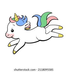 Cute Unicorn vector Sticker design. Pony Cartoon Character. Kawaii Unicorn emoji design.