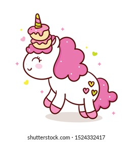 Cute Unicorn vector sweet cupcakes, Kawaii food fairy animal, muffin: Series magic dessert. Bakery product. Happy nursery decoration for cafe, baby shower, birthday party, festival, children books.
