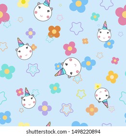cute unicorn vector wallpaper and little star and colorful flowers