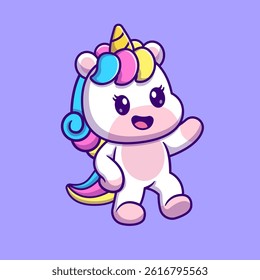 Cute Unicorn Walking Cartoon Vector Icon Illustration. Animal Nature Icon Concept Isolated Premium Vector. Flat Cartoon Style