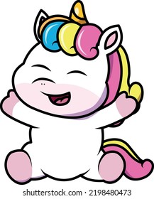 Cute unicorn wants hugs - cartoon character - vector illustration