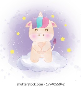 cute unicorn in water color style.