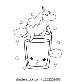 cute unicorn with water glass kawaii