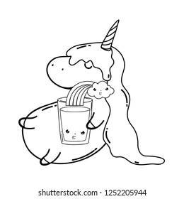 cute unicorn with water glass kawaii