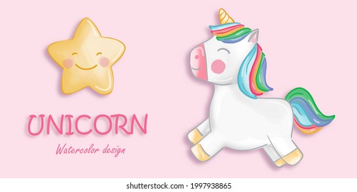 cute unicorn watercolor design, hand drawn illustration