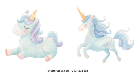 cute unicorn watercolour vectopr illustration 