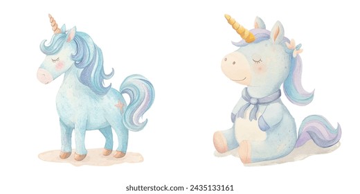 cute unicorn watercolour vectopr illustration 