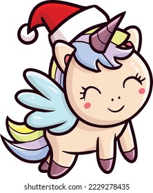 Cute unicorn wearing santa's hat for christmas