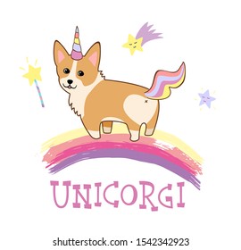 Cute Unicorn Welsh Corgi dog in cartoon style