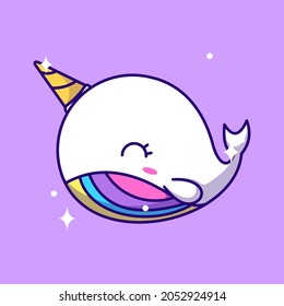 cute unicorn whale mascot illustration vector icon. flat cartoon concept.