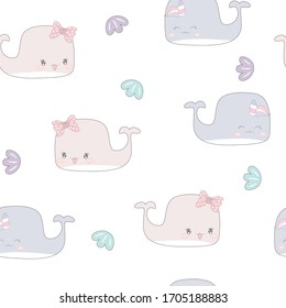 Cute unicorn whale seamless pattern. vector illustration