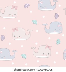 Cute unicorn whale seamless pattern. vector illustration