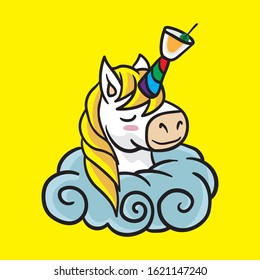 Cute unicorn and wine glass vector