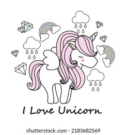 Cute unicorn and wing decorate with cute elements in pastel theme.