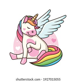 Cute Unicorn with Wings Cartoon. Animal Vector Icon Illustration, Isolated on White Background