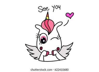 Cute Unicorn winking in love. Vector Illustration. Isolated on white background.