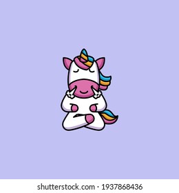 Cute unicornio en la pose del yoga 