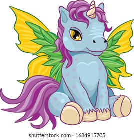 Cute unicorn-butterfly. Vector illustration, hand-drawn image