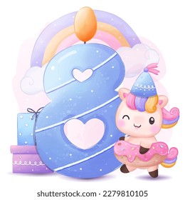 Ilustración de la fiesta de cumpleaños de Cute Unicornios