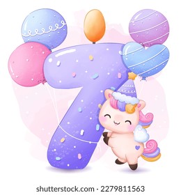 Cute Unicorns Birthday Party Illustration