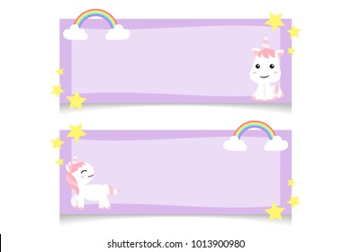 Cute Unicorns cartoon happy fun Banner , baby unicorn illustration Flat Linear ,discount clearance event festival , illustration vector , price tag  sticker  paper , vector eps10