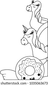 cute unicorns and donut kawaii characters