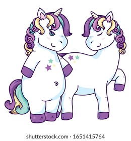 cute unicorns fantasy with stars decoration vector illustration design