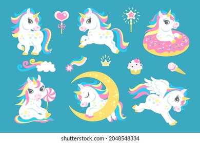 Cute unicorns. Flying little horses. Cartoon