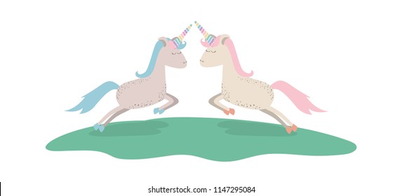 cute unicorns in the grass characters