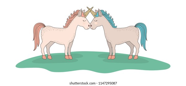 cute unicorns in the grass characters
