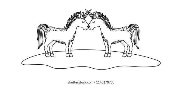 cute unicorns in the grass characters